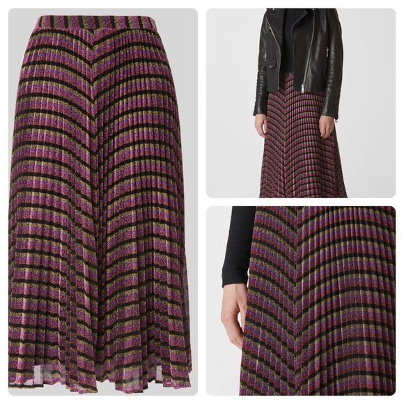 Whistles striped sparkle metallic fabric pleated long skirt size 6 - Picture 1 of 15